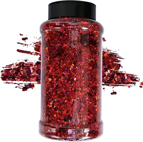 TORC 1 libra de purpurina holográfica roja de 16 onzas, mezcla de purpurina gruesa a granel para decoración de festivales de arte cosmético