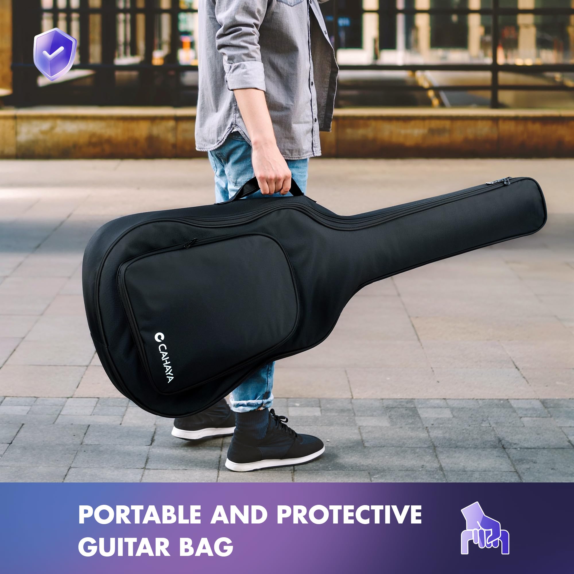 CAHAYA Chitarra Elettro-Acustica 41 Pollici: Fibra di Carbonio con Finitura Sfuma Blu-Viola Elegante, Tavola in Abete, Pickup Piezo Integrato, Perfetta per Viaggio e Palco (CCF0396P)