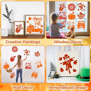 36pcs Fall Thanksgiving Drawing Stencils for Kids 8 Inch Pumpkins Sidewalk Chalk Stencils Painting Large Washable Reusable Autumn Themed Primary Shape Template for Thanksgiving Kids Toddlers Preschool
