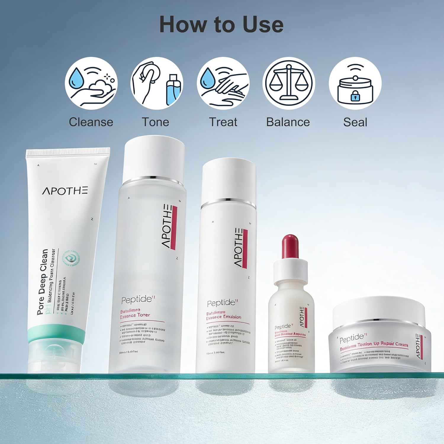 APOTHE Peptide¹¹ Botulinum 5-in-1 Skincare Set – Cleanser, Toner, Ampoule, Emulsion & Cream for Firming & Elasticity, Winter Gifting Bundle - Image 5