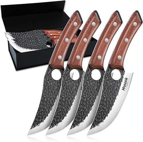 Miniatura 13 de Huusk - Juego de cuchillos de chef japonés de 6 piezas, cuchillos de cocina con hoja de acero de alto carbono forjada a mano, juego de cuchillos de