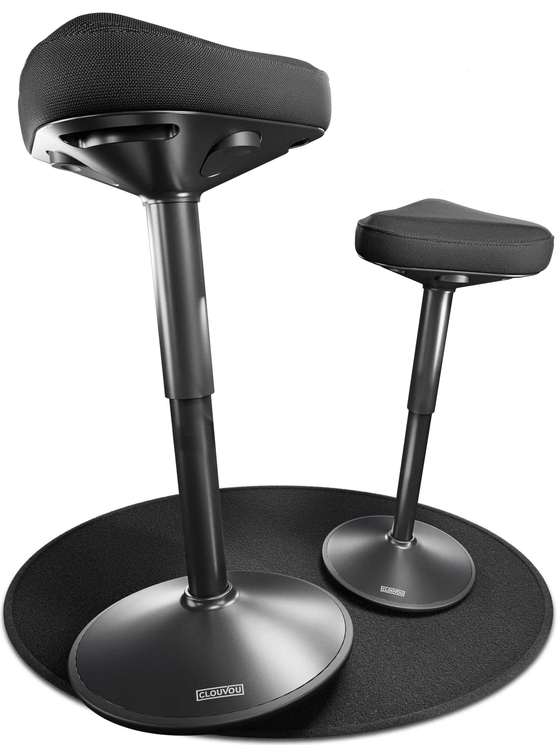 CLOUVOU Nexus Taboret ergonomiczny [ORIGINAL] Taboret regulowany w zakresie od 47 cm do 64 cm - Stołek, który ma wygodne tapicerowane siedzisko - Obrotowy stołek do salonu