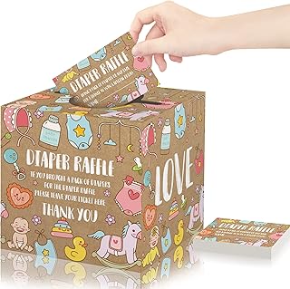BABY Diaper Raffle Tickets with Box, 1Diaper Raffle Box and 50Diaper Raffle Cards, Diaper Raffle Tickets for Baby Shower, Diaper Party Raffle Insert Cards for Baby Shower, Party Decorations Supplies