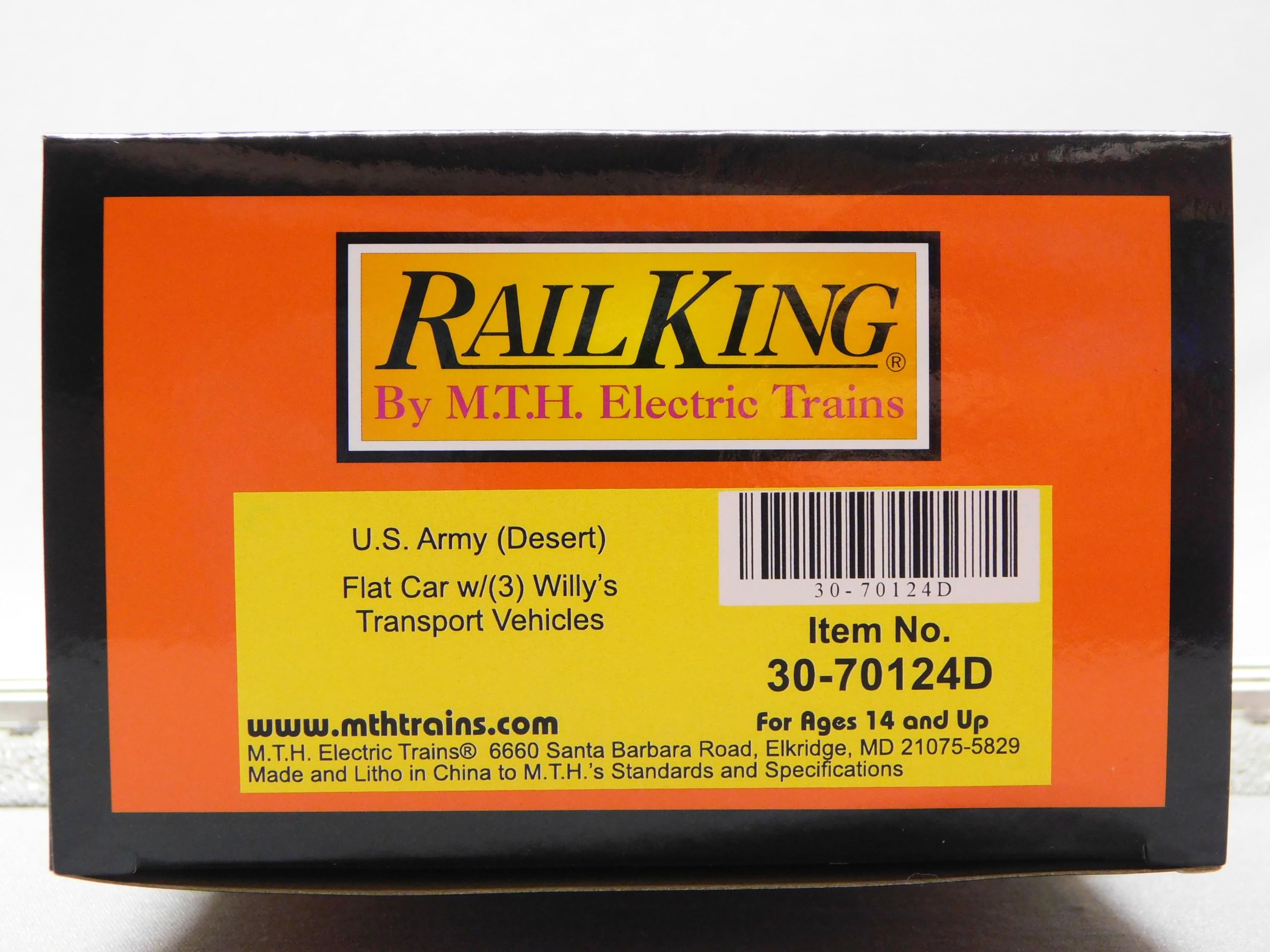 MTH RAILKING US Army Flat CAR W/Willy's Transport Jeep O Gauge 30-70124 (70124D-609044)