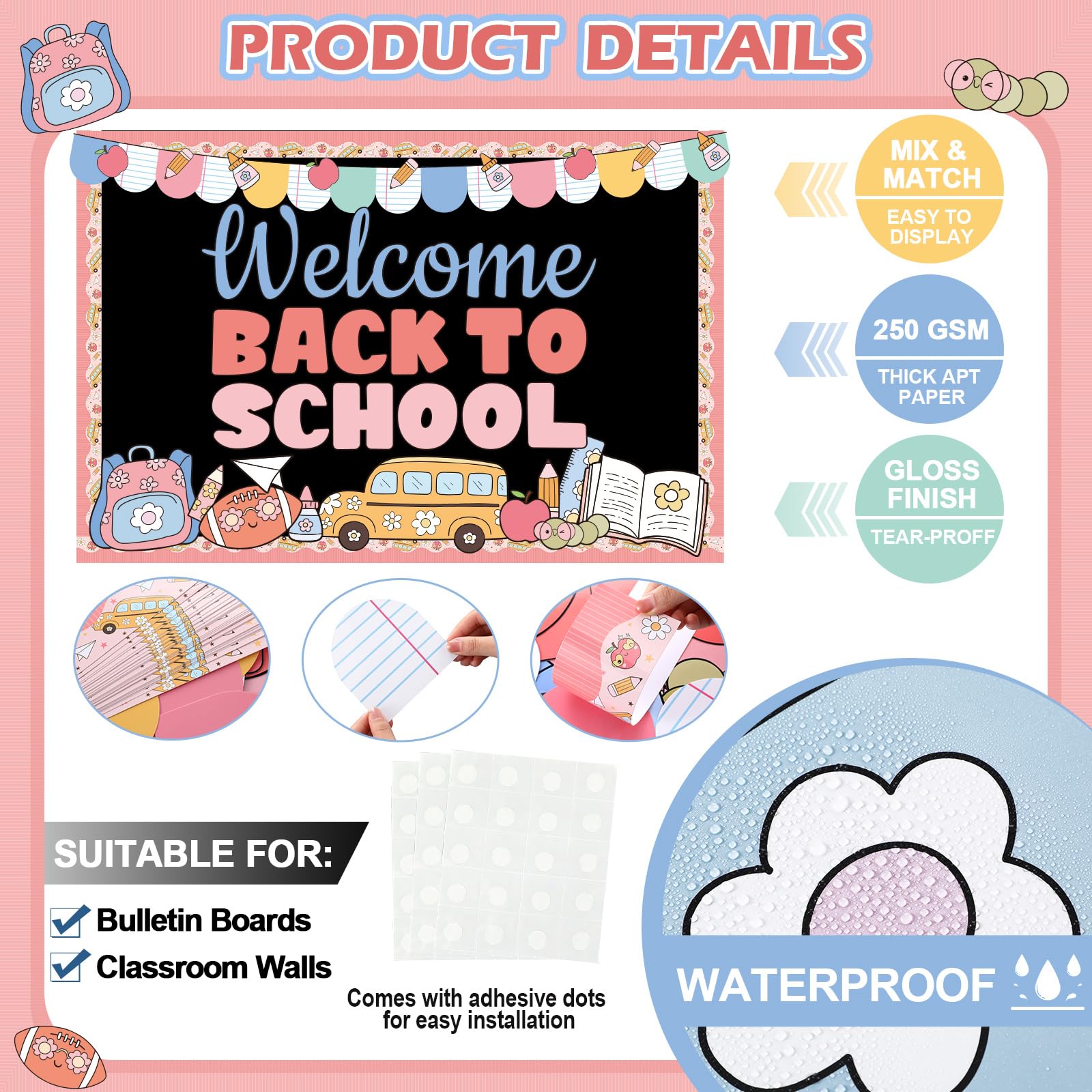 Tenceur Pastel Welcome Back to School Bulletin Board Decor, motyw Schoolbus