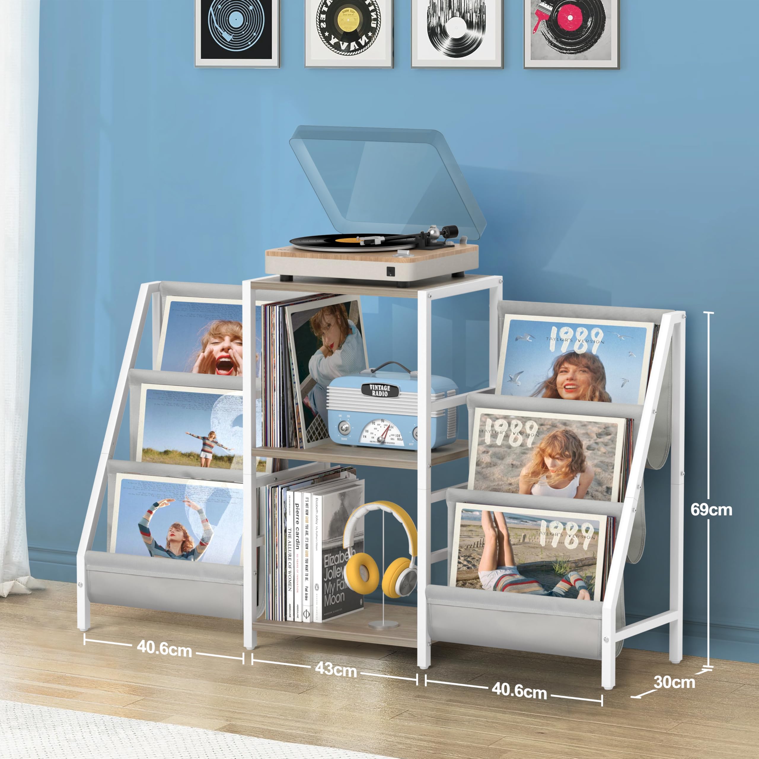 Bikoney Platenkast met Platenspeler Standaard en Vinyl Opbergruimte