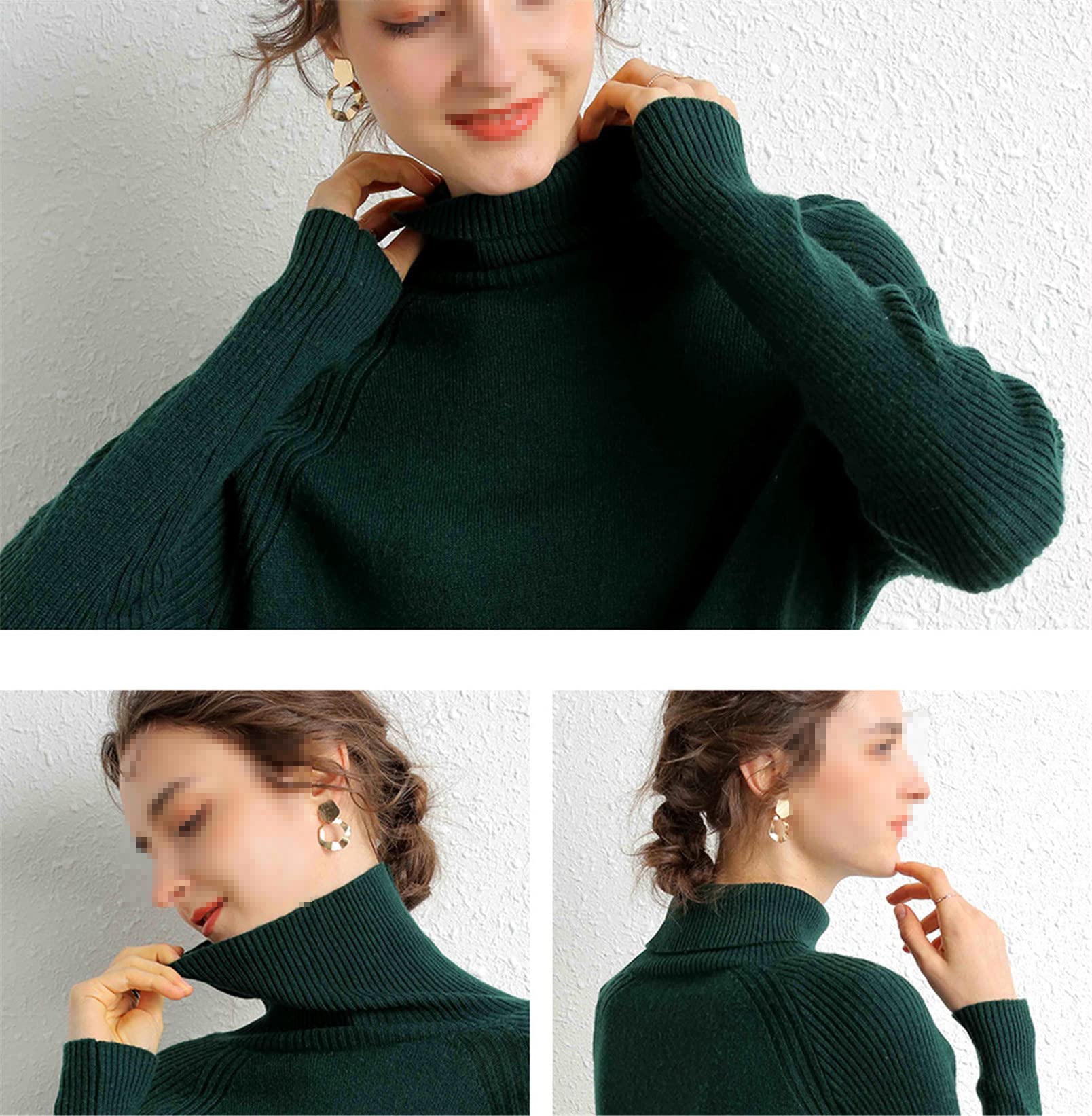 Jersey de cachemira de las mujeres suéter de cuello alto manga larga jersey de punto