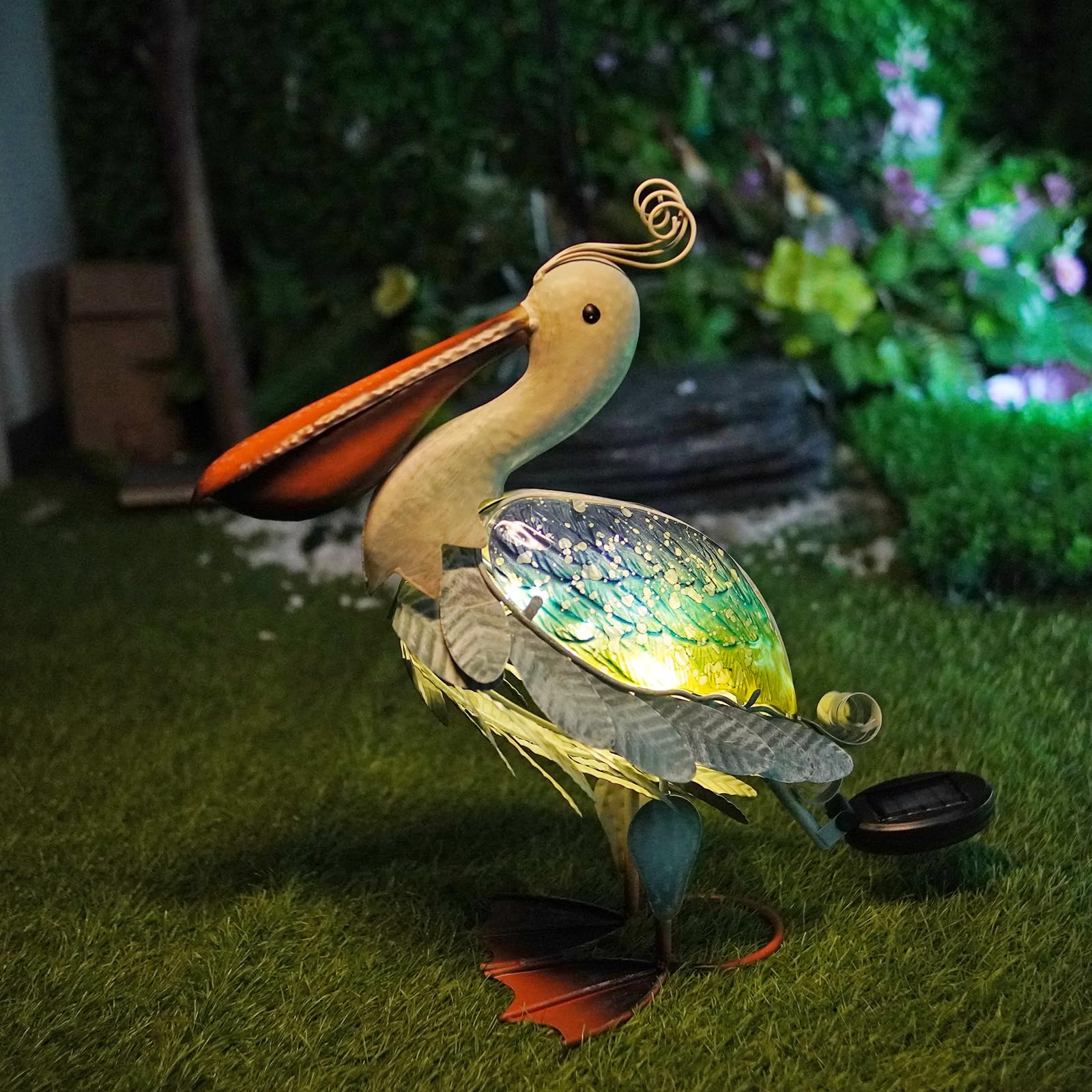 HONGLAND Solar Metal Pelican Statues Garden Sculpture & Statues, 17 Inch Glass Outdoor Pelican Yard Art Coastal Ocean Bird Decor Lawn Ornament for Backyard Porch Patio Decor（Blue-Green） — image 1