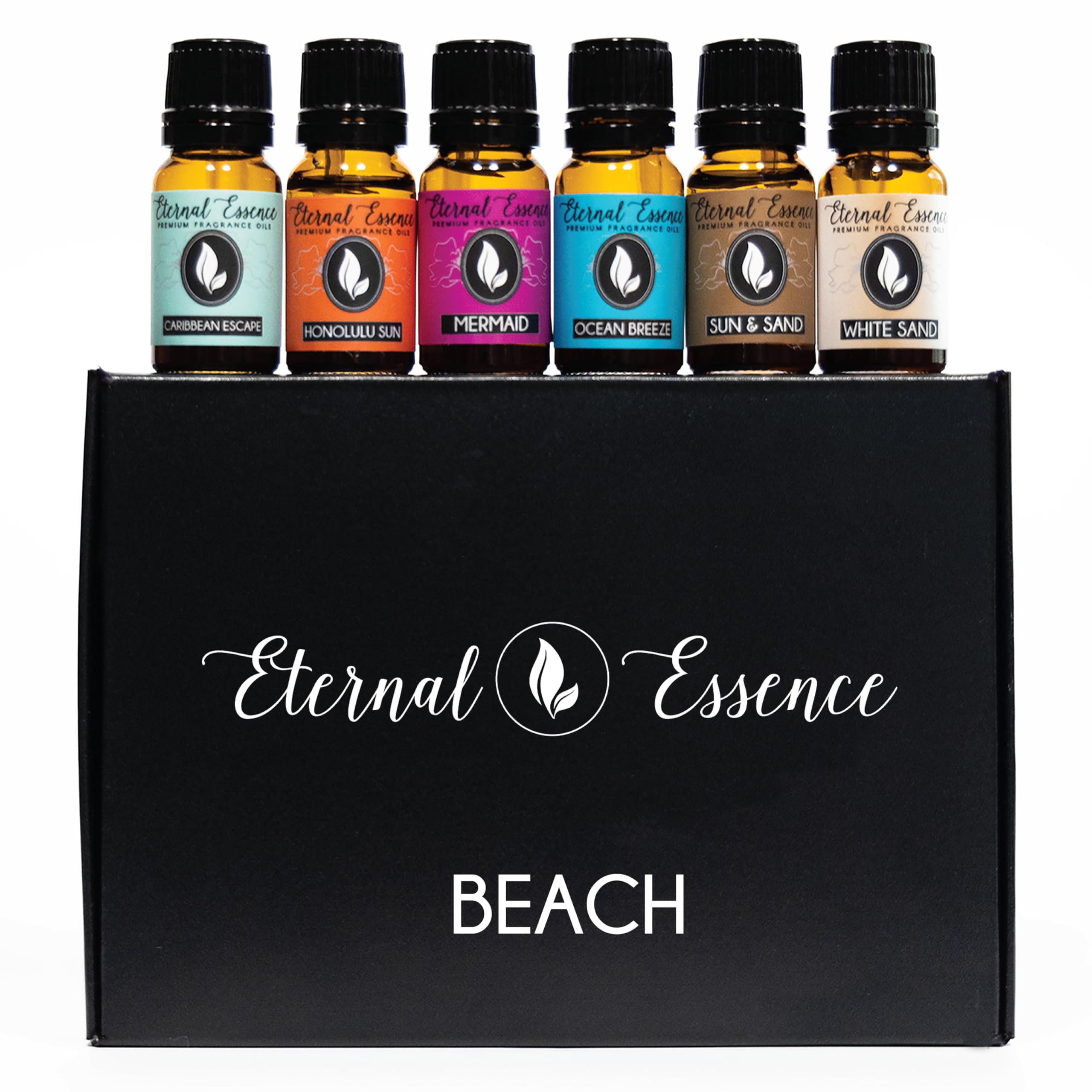Beach - Gift Set of 6 Premium Fragrance Oils - White Sand, Ocean Breeze, Honolulu Sun, Mermaid, Caribbean Escape and Sun & Sand - 10ML
