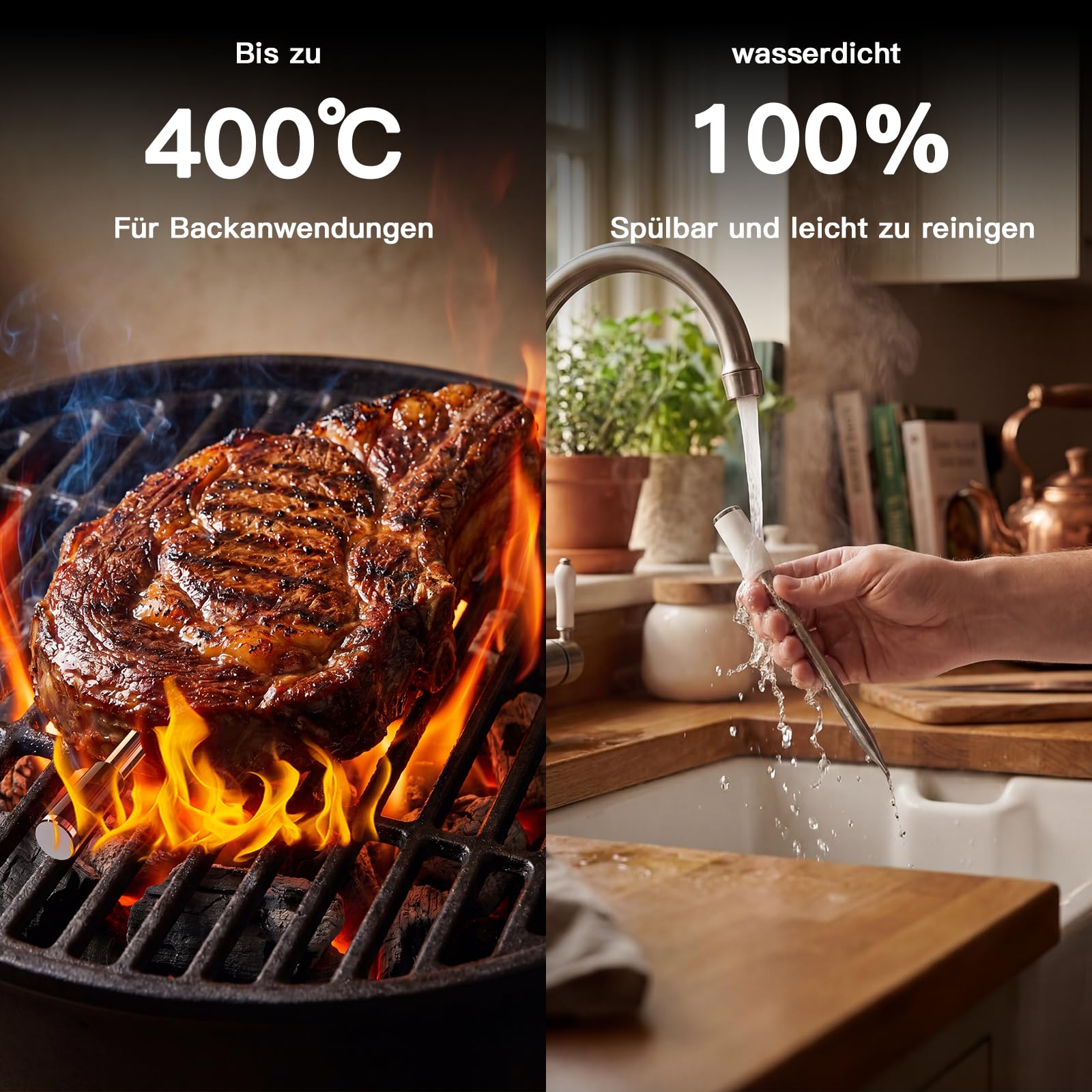 BFOUR Fleischthermometer Kabelloses mit 2 Sonden, App Alarm für Grill & Ofen