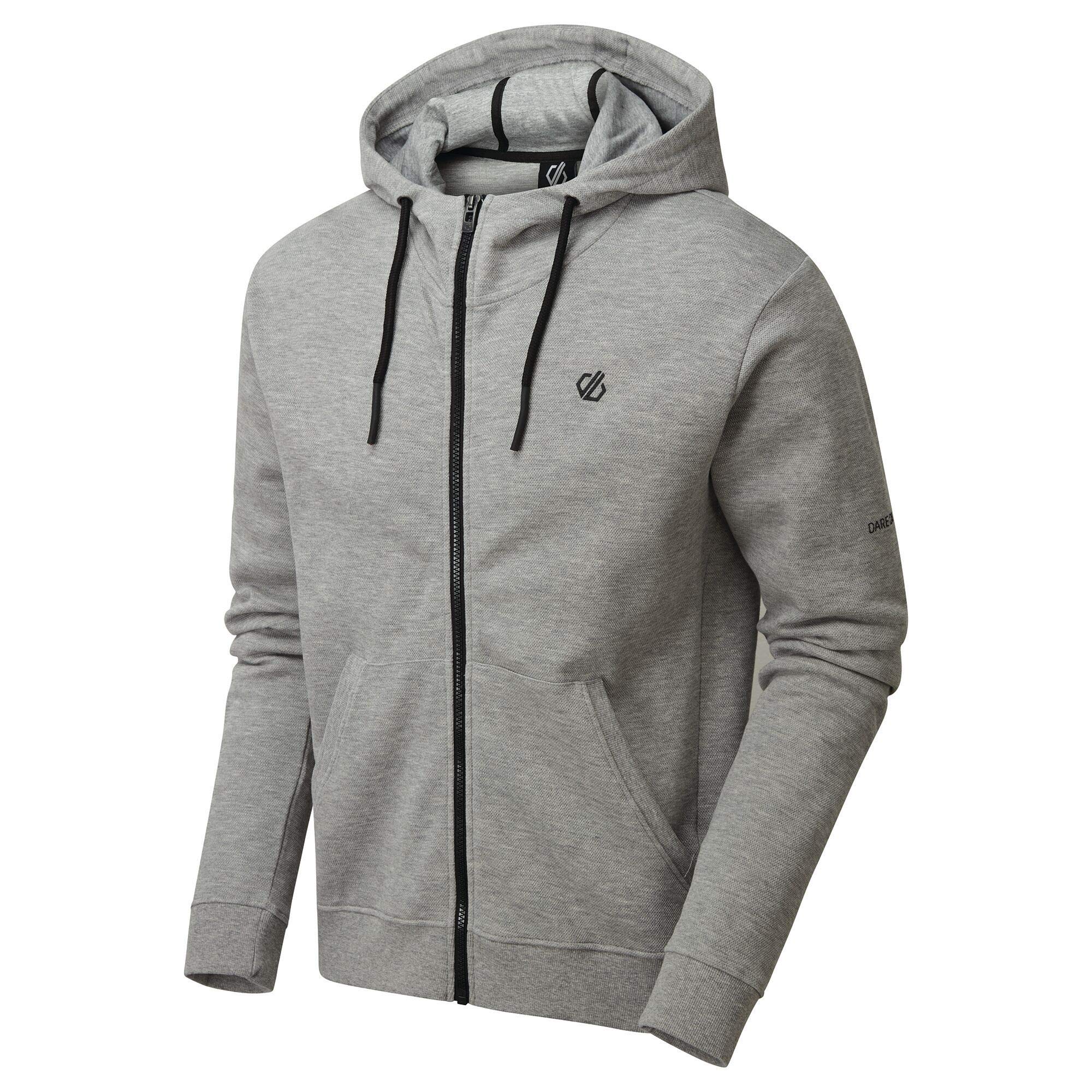 Dare 2b Mens Modulus Full Zip Hoodie in Light Grey Jersey Cotton Jacket | Soft to wear with Ribbed Cuffs