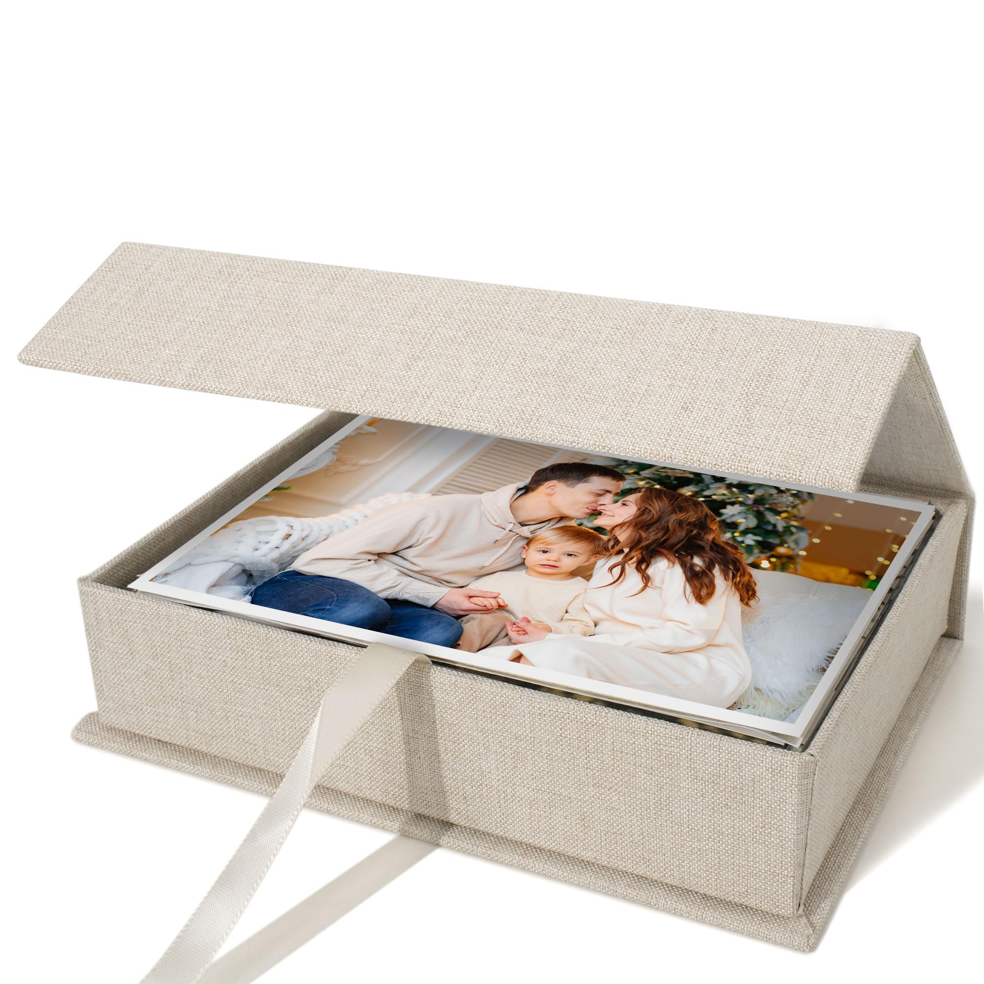 Photo 1 of Vienrose Linen 5" x 7" Photo Cases and Postcard Keeper Storage Container Box 1Pcs for Photo, Postcard, Decorative Paper, Beige