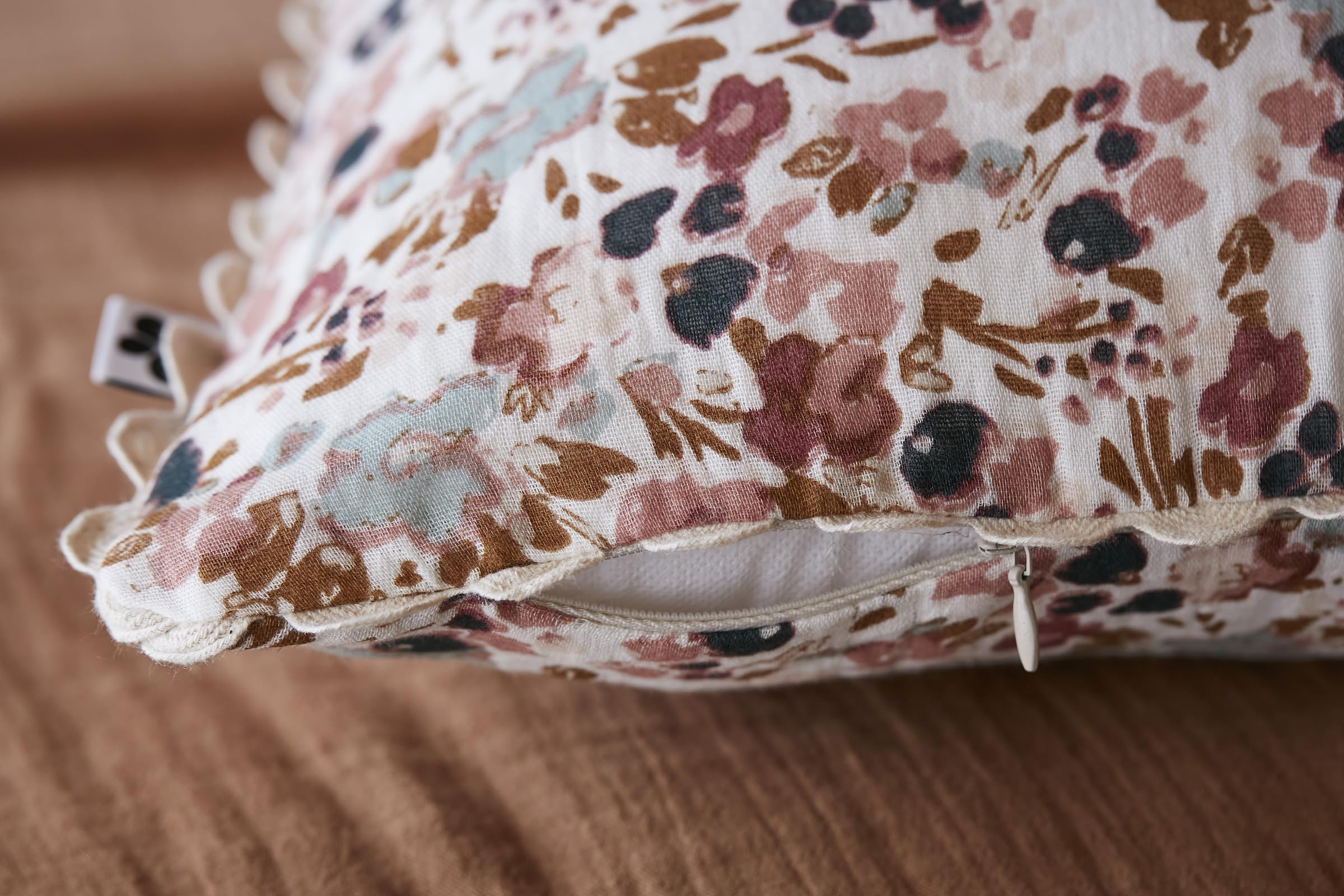 Coussin déhoussable avec Croquet 40 x 40 cm Gaze de Coton imprimée Capucine Pampa Naturel