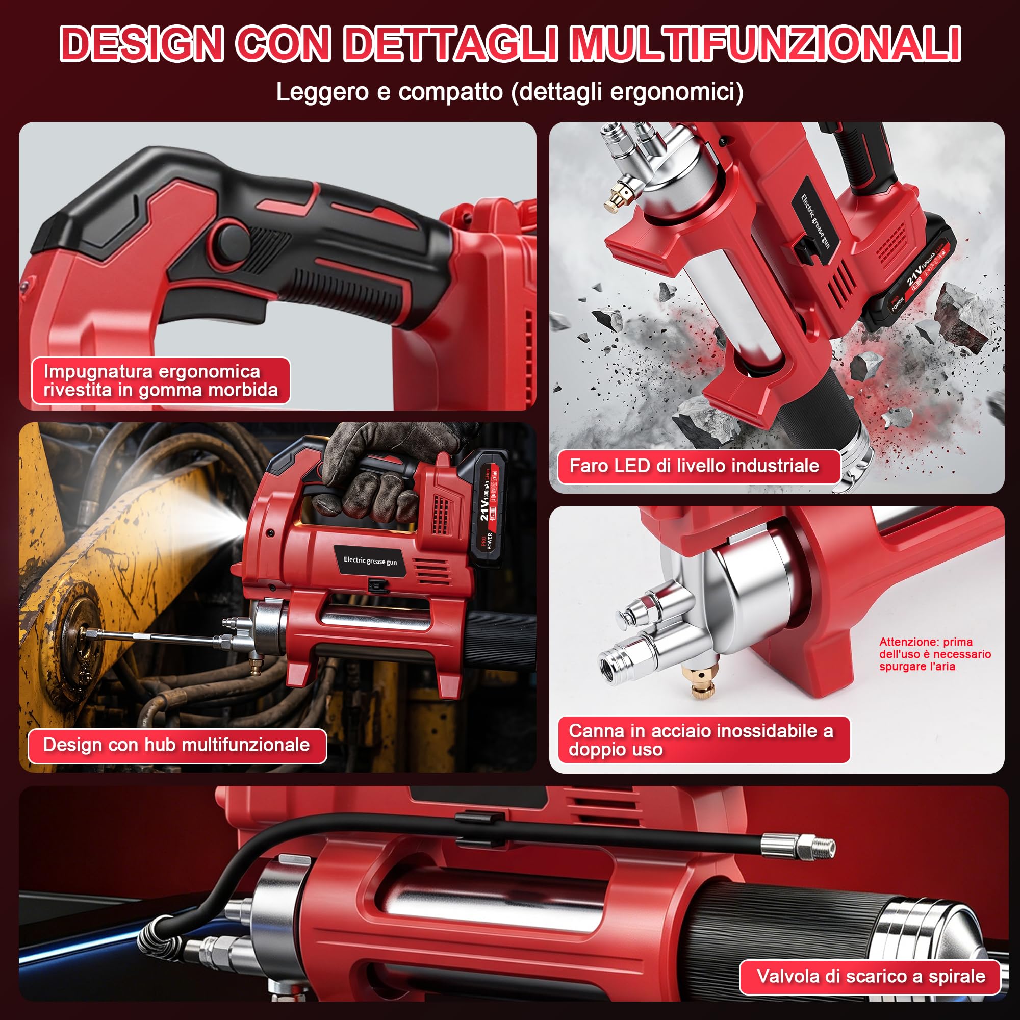 12000PSI Ingrassatore a Batteria,con 2xBatterie 1,5mAh e Caricabatterie