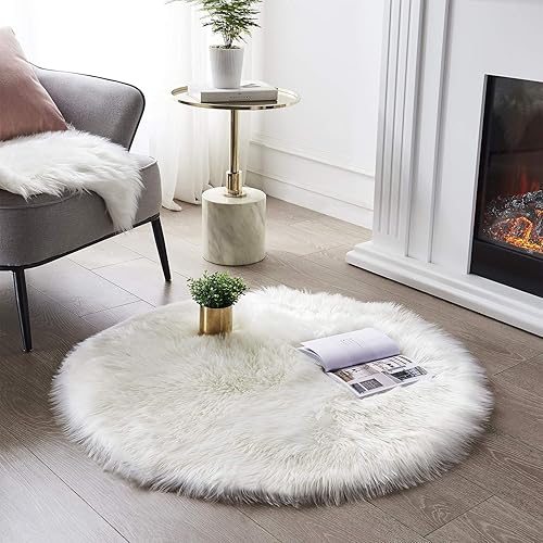 Miniatura 88 de SERISSA Alfombra suave y esponjosa de piel de oveja sintética, color beige, alfombra lanuda para el suelo del dormitorio, alfombra mullida