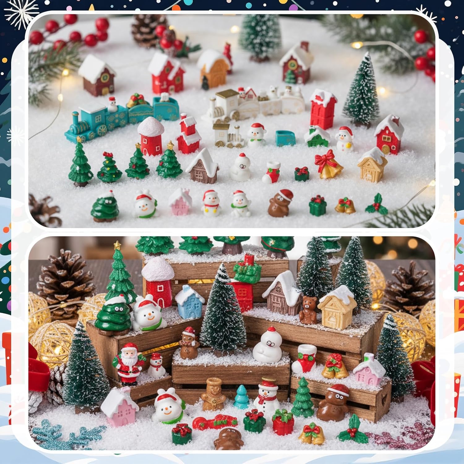 58 Pcs Christmas Miniature Figurines Tiny Mini Resin Santa Claus Snowman Snowflake Reindeer Xmas Tree Figurines Bulk Xmas Fairy Garden Ornaments for Snow Globe DIY Christmas Village Dollhouse Decor - Image 5