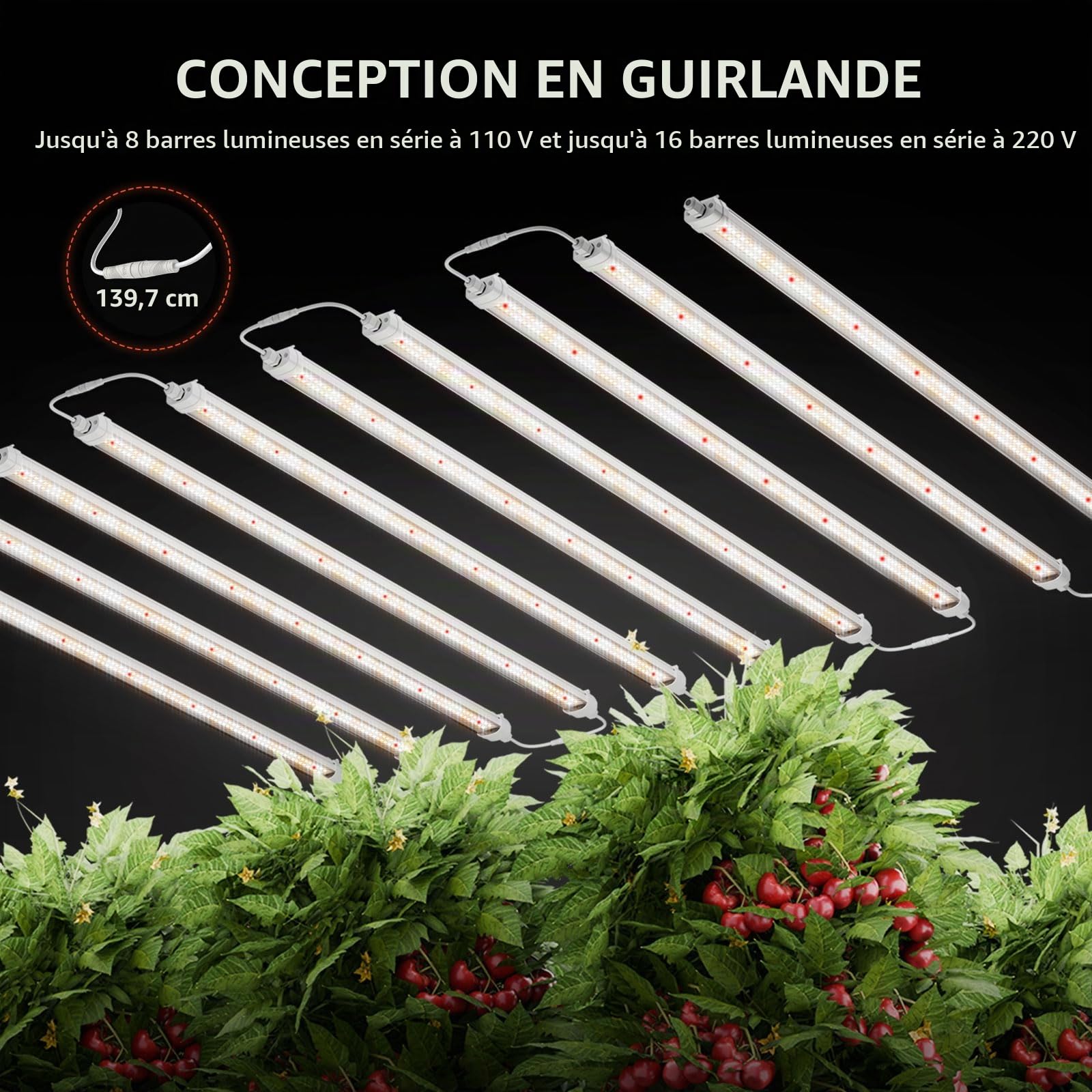 SPIDER FARMER Lampe LED pour plantes Glow80, 110 cm, spectre complet, étanche, 2-Pack, 476 LED, 80W