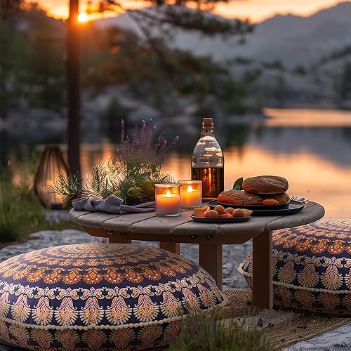 Miniatura 8 de Codi Almohadas de suelo de meditación asiento redondo grande para adultos cojín circular de mandala bohemio para chimenea al aire libre yoga sala de