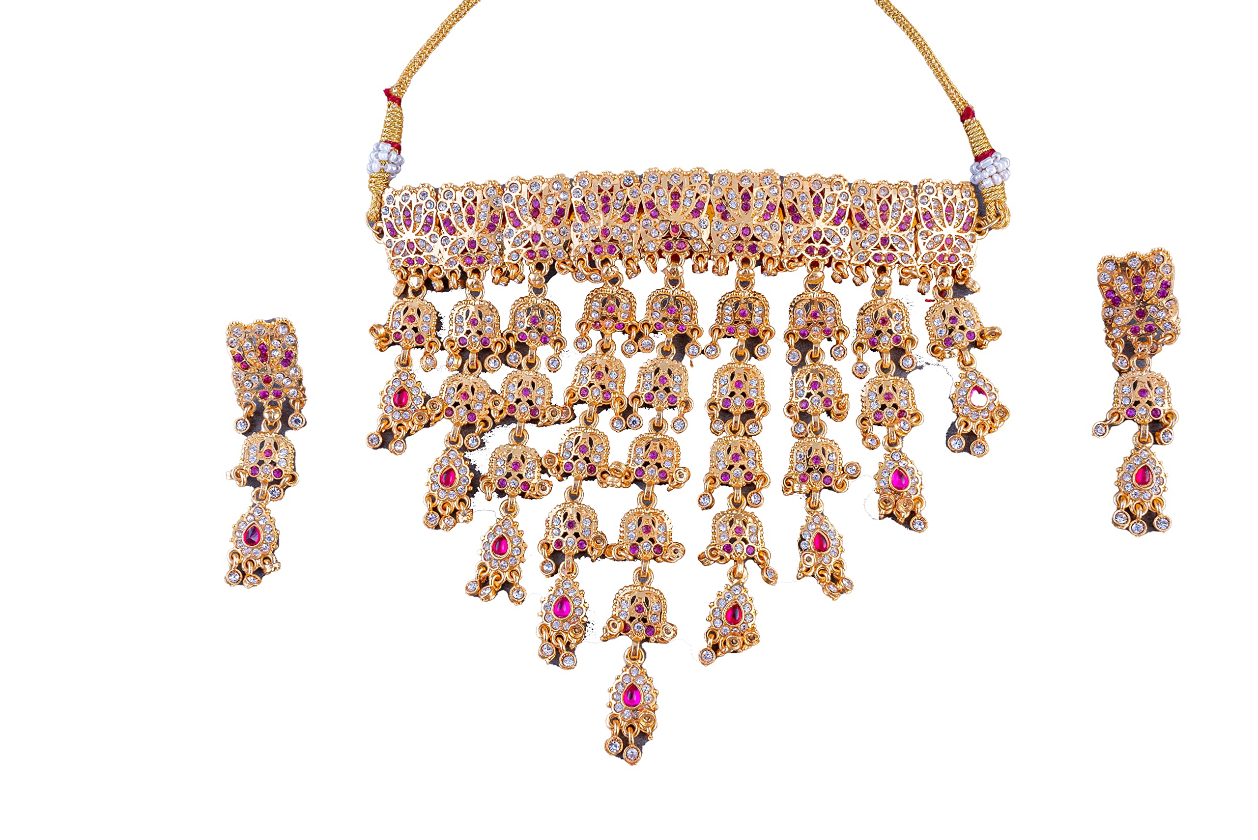 SparklingElegent Rajputi Jadau Aad with Earrrings (Necklaces) with Cubic Zirconia Stones studded Jewellery Set For Women