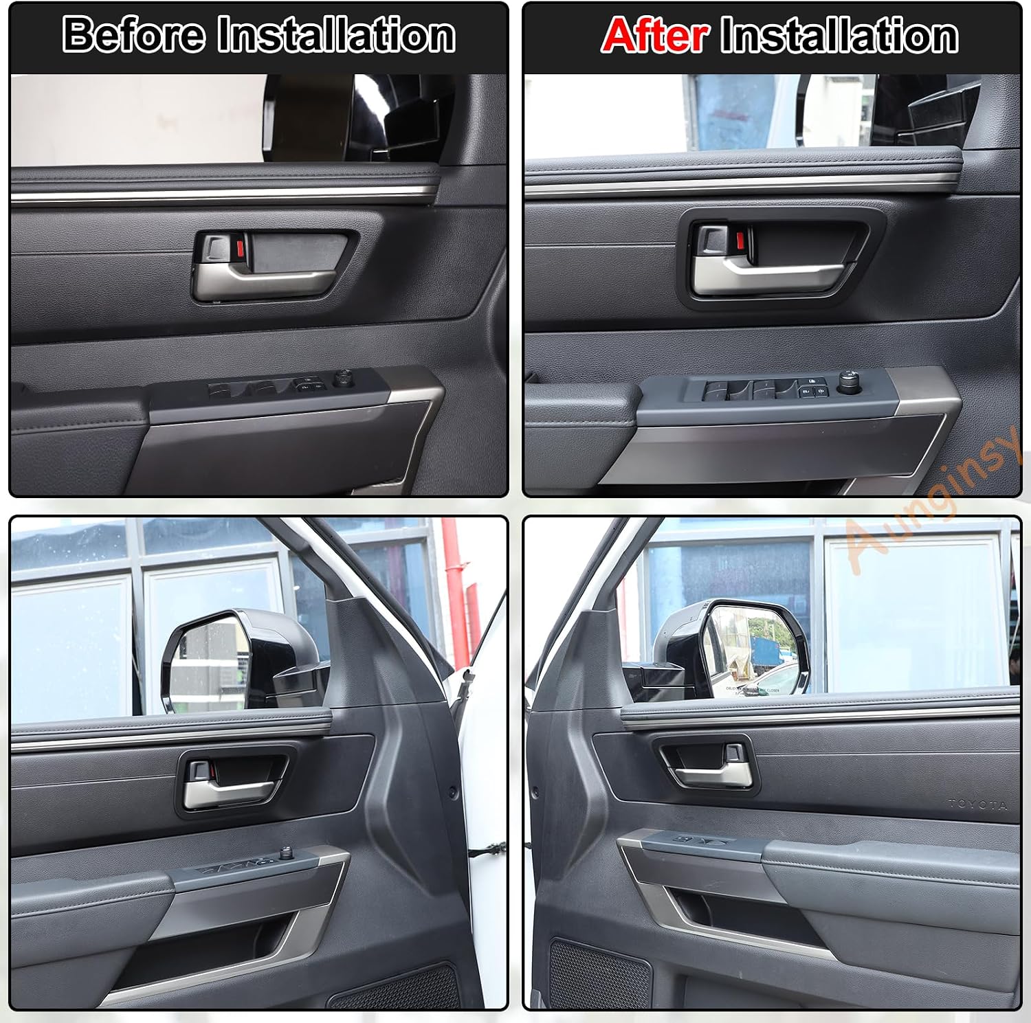Car Inner Door Handle Bowl Cover Trim Compatible with Toyota Tundra/Sequoia 2022-2023 Car Front Rear Side Door Handle Bowl Frame Panel Trim Covers Decoration Stickers Protector Interior Accessories