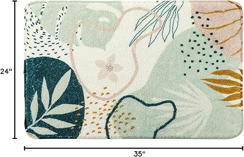 Miniatura 2 de Uphome Alfombra de entrada verde lavable a máquina, con estampado botánico, antideslizante, suave, bohemio, alfombras de baño abstractas y