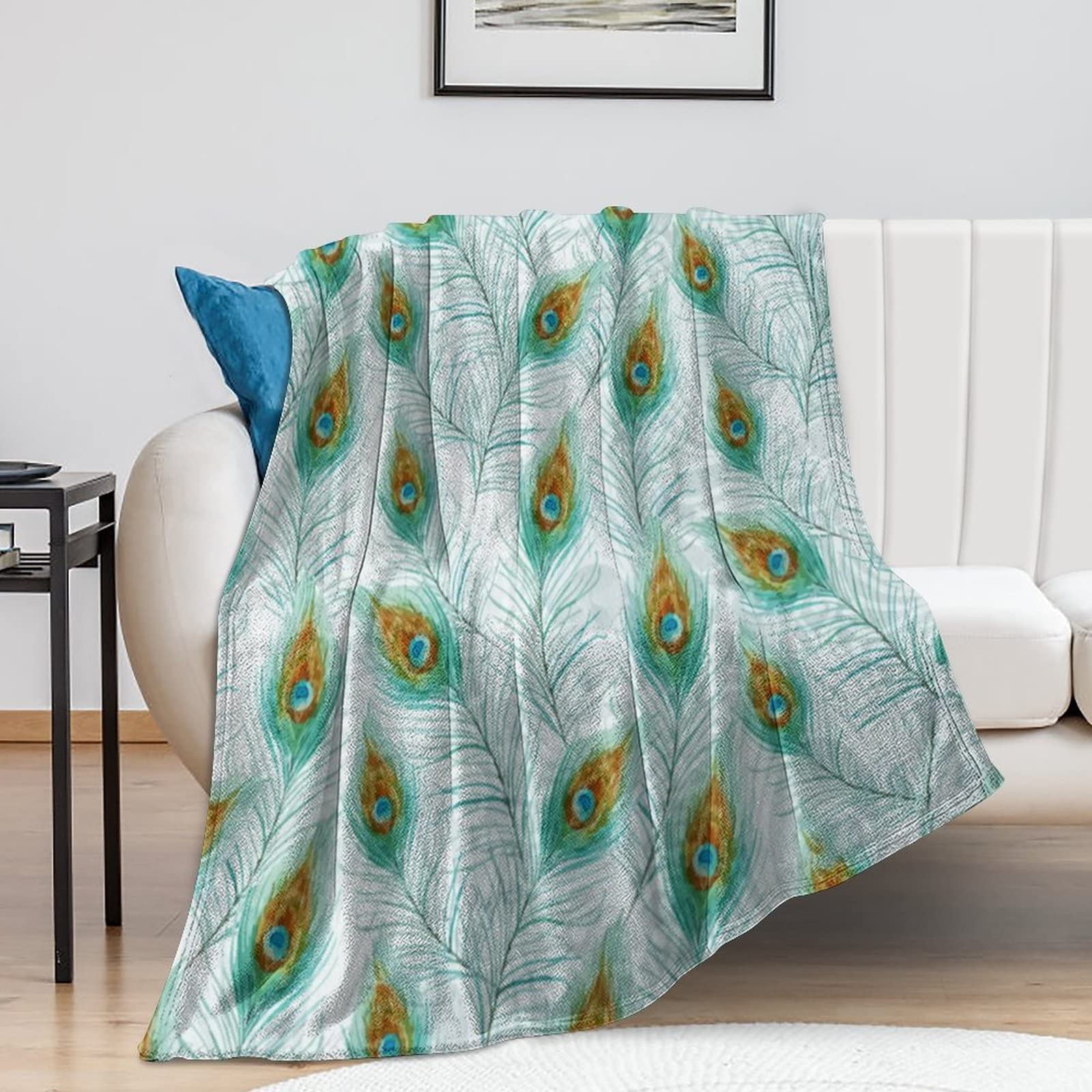 Couverture flanelle paon lit canapé grand plaid polaire microfibre