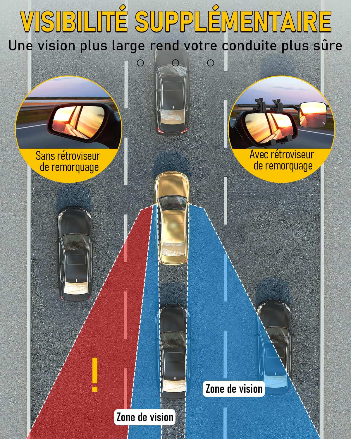 Rétroviseur caravane, Remorquage de remorque de remorque rétroviseur d'extension réglable universels pour Lot de 2 rétroviseurs remorque de voiture,caravane