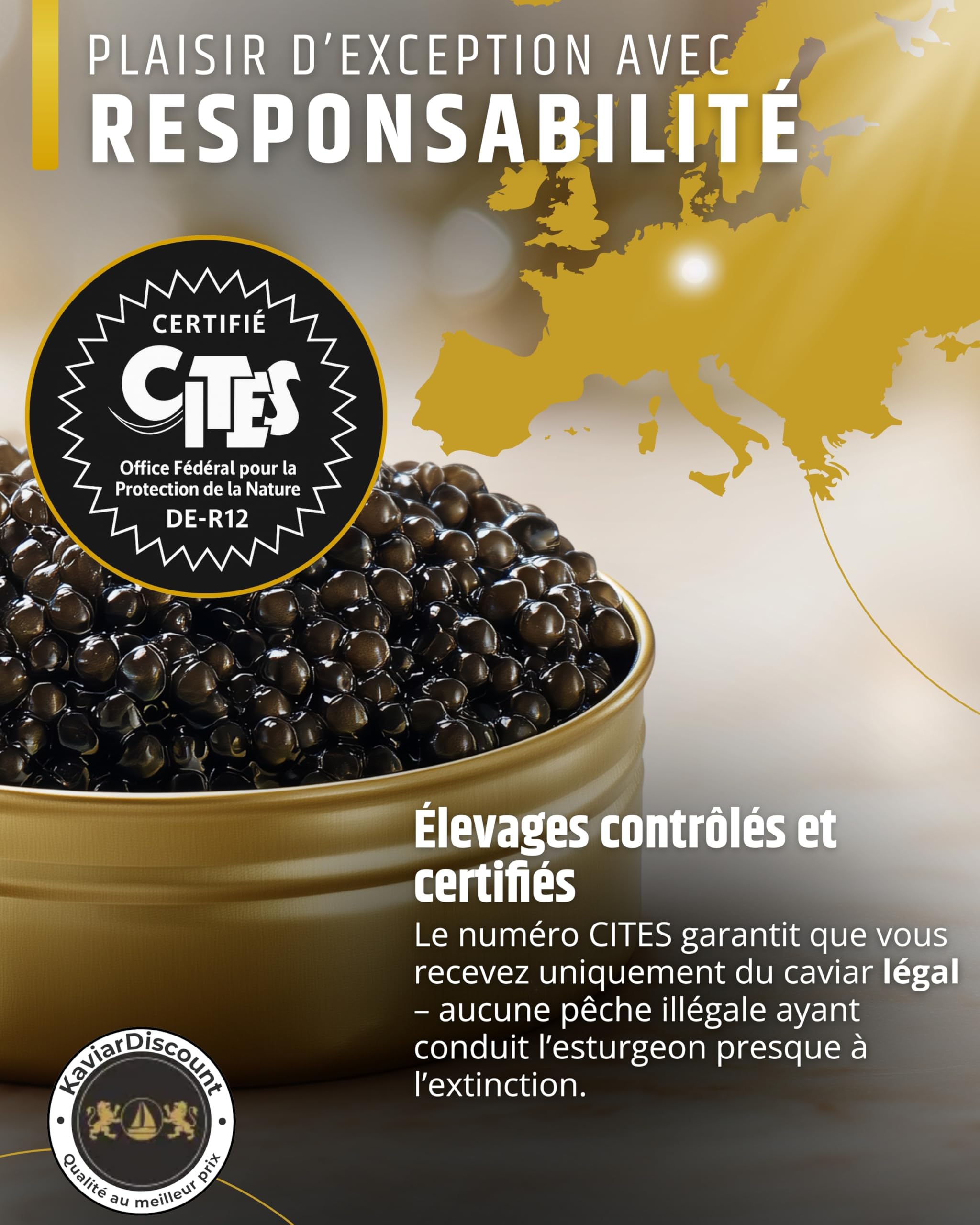 SEPEHR DAD CAVIAR Caviar Baeri d'esturgeon sibérien I 50 g à grains fermes et à l'arôme puissant I Riche en protéines et en oméga-3 I 100% durable, qualité supérieure et sans additifs
