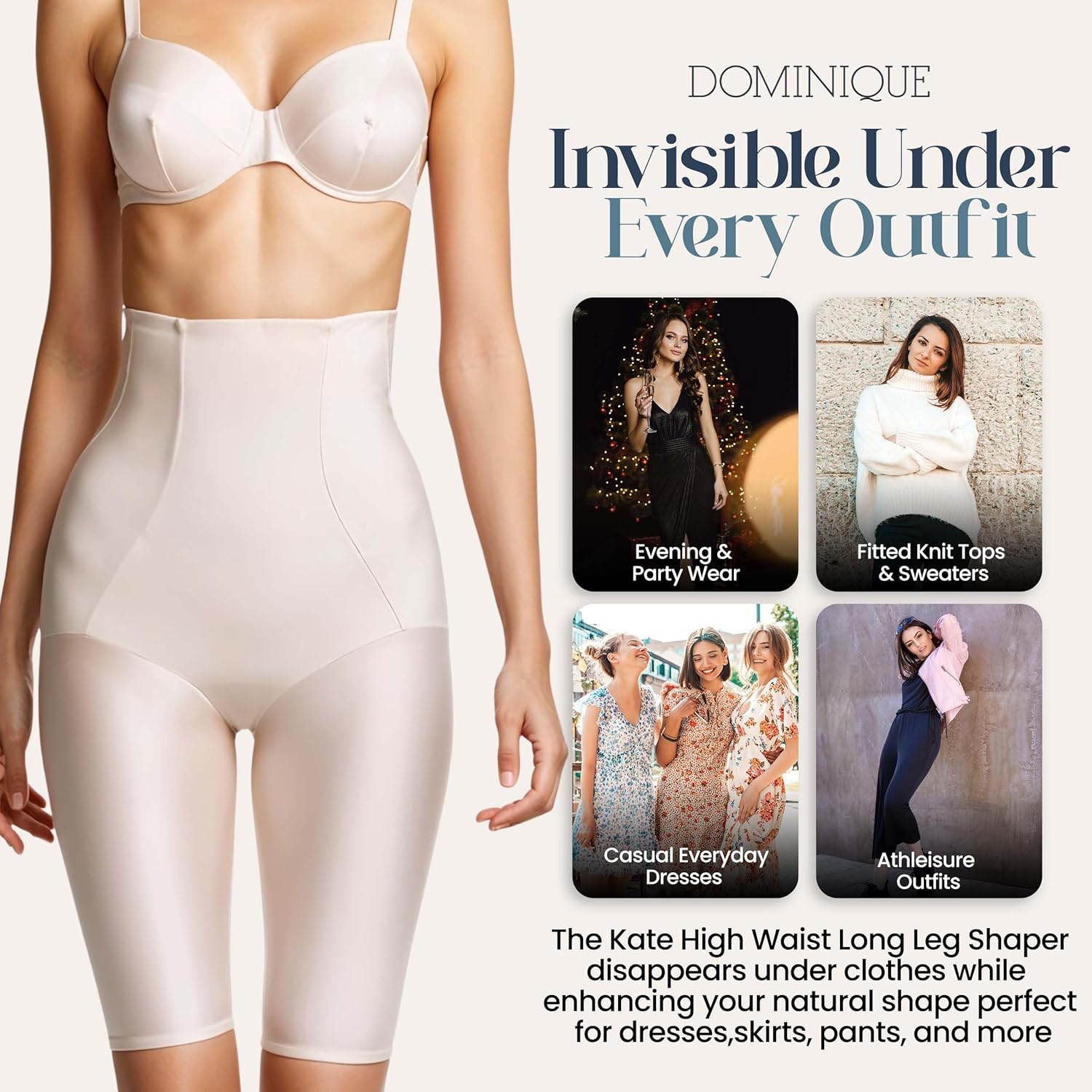 Dominique Women's Kate Medium Control Hi-Waist Thigh Slimmer #3004 – Tummy, Hip & Thigh Shaping Shapewear