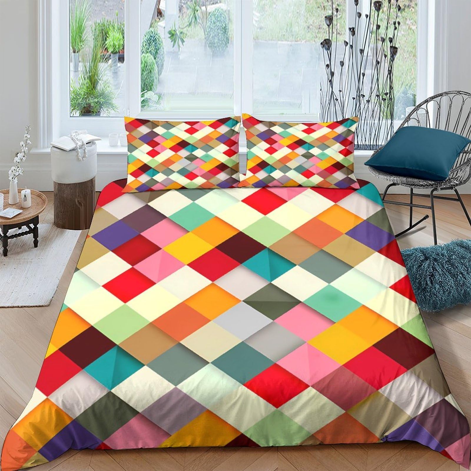 Ctjqhvkz Style-10 3D Printed Colorful Geometric Fitted Sheet Microfiber Soft Breathable Patchwork Bed Sheet For Bedroom Guestroom Mattress Protection Decor Single（135X200cm）