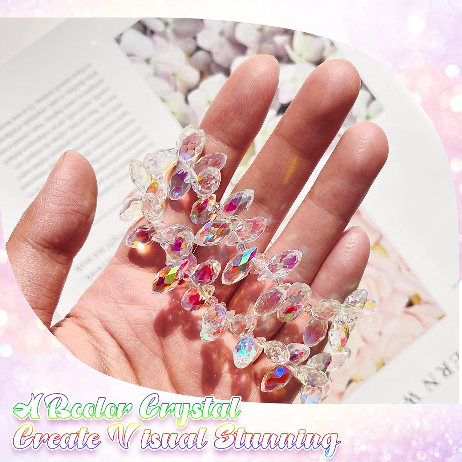 Hicarer 200 Pieces Teardrop Chandelier Crystal Pendants 6 x 12 mm AB Color Rainbow Crystal Beads for Chandelier Jewelry Making DIY Project Earring Necklaces Bracelets - Image 4