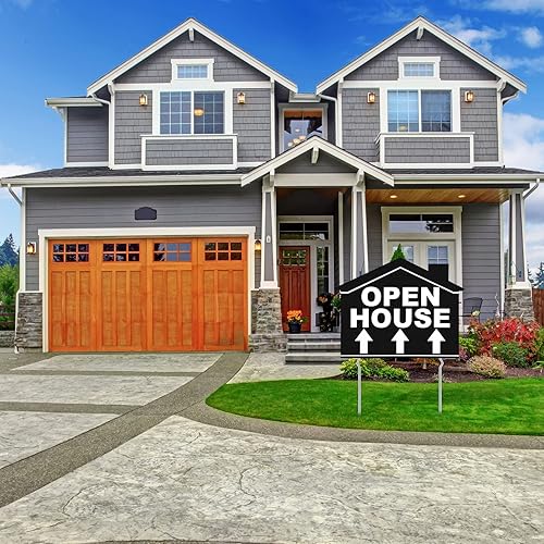 Miniatura 7 de 3 letreros de casa abierta con flechas direccionales de plástico corrugado de doble cara para puertas abiertas de 12 x 16 pulgadas de alto, soportes