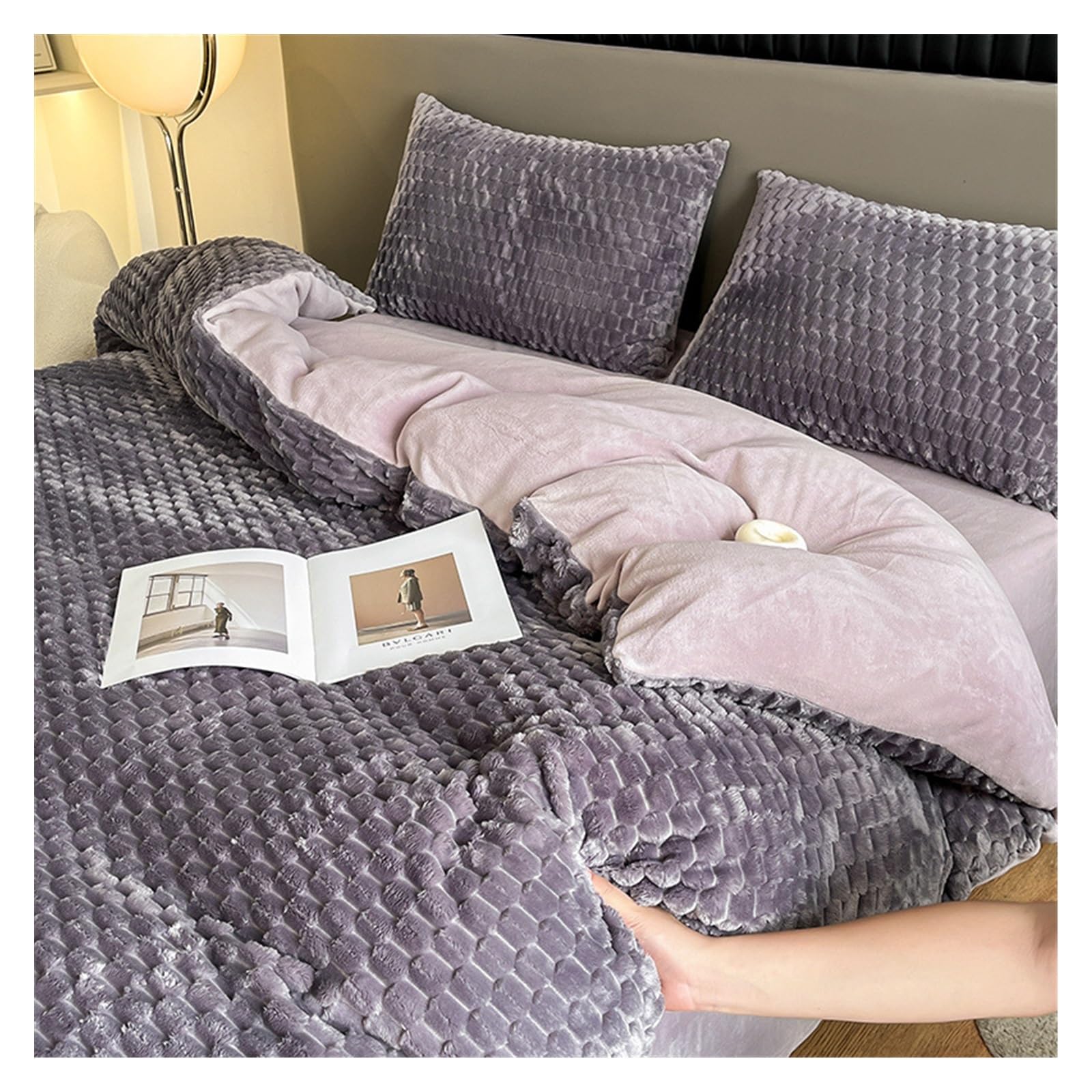 Housse de couette velours de lait douce parure de lit violette adulte