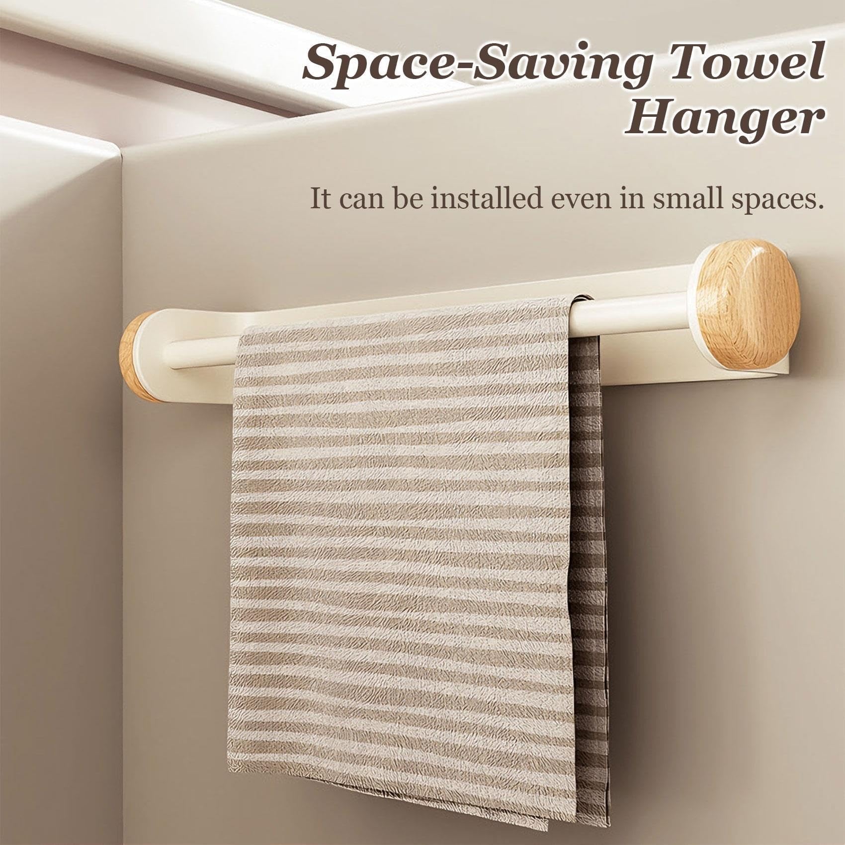 Portasciugamani Bagno Senza Foratura, Impermeabile & Antiruggine Adesivo | Barra Porta Asciugamani in Acciaio Inox e Legno, Organizzatore Salvaspazio a Parete per Cucina, 30/50/70cm(70cm/27.6in)