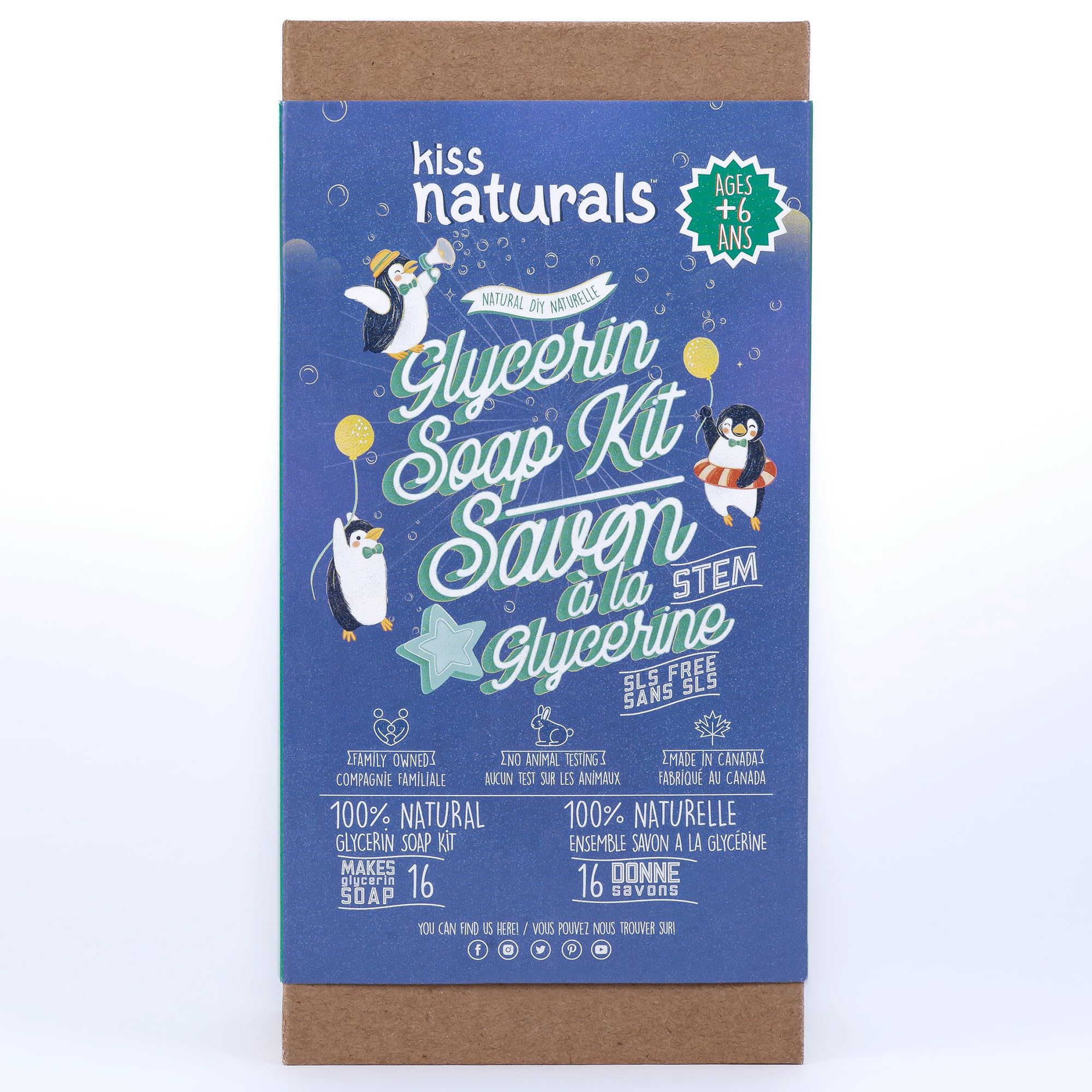 Kiss Naturals: Glycerin Soap Kit - Make 16 Soaps, DIY Kids Beauty, Organic Ingredients, Natural Fragrances, Mica-Based Colors, STEM Activity, Ages 6+