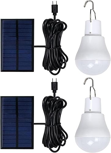 Paquete de 2 bombillas LED de energía solar, luces solares portátiles de carga USB con panel solar para interiores y exteriores, senderismo,