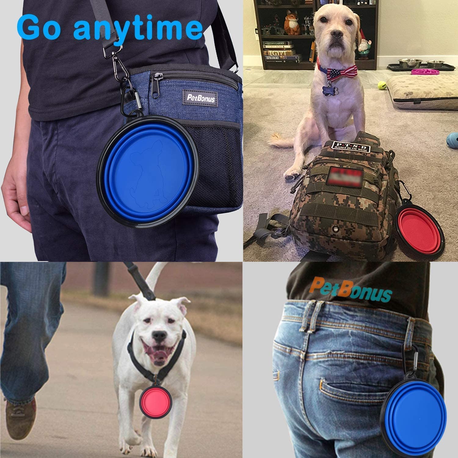 PetBonus 2-Pack Large Silicone Collapsible Dog Bowl (4 Cups,34oz), BPA Free and Dishwasher Safe, Portable Foldable Travel Bowl, Food and Water Bowls for Dogs and Cats - 2-Color Carabiners Per Set 3