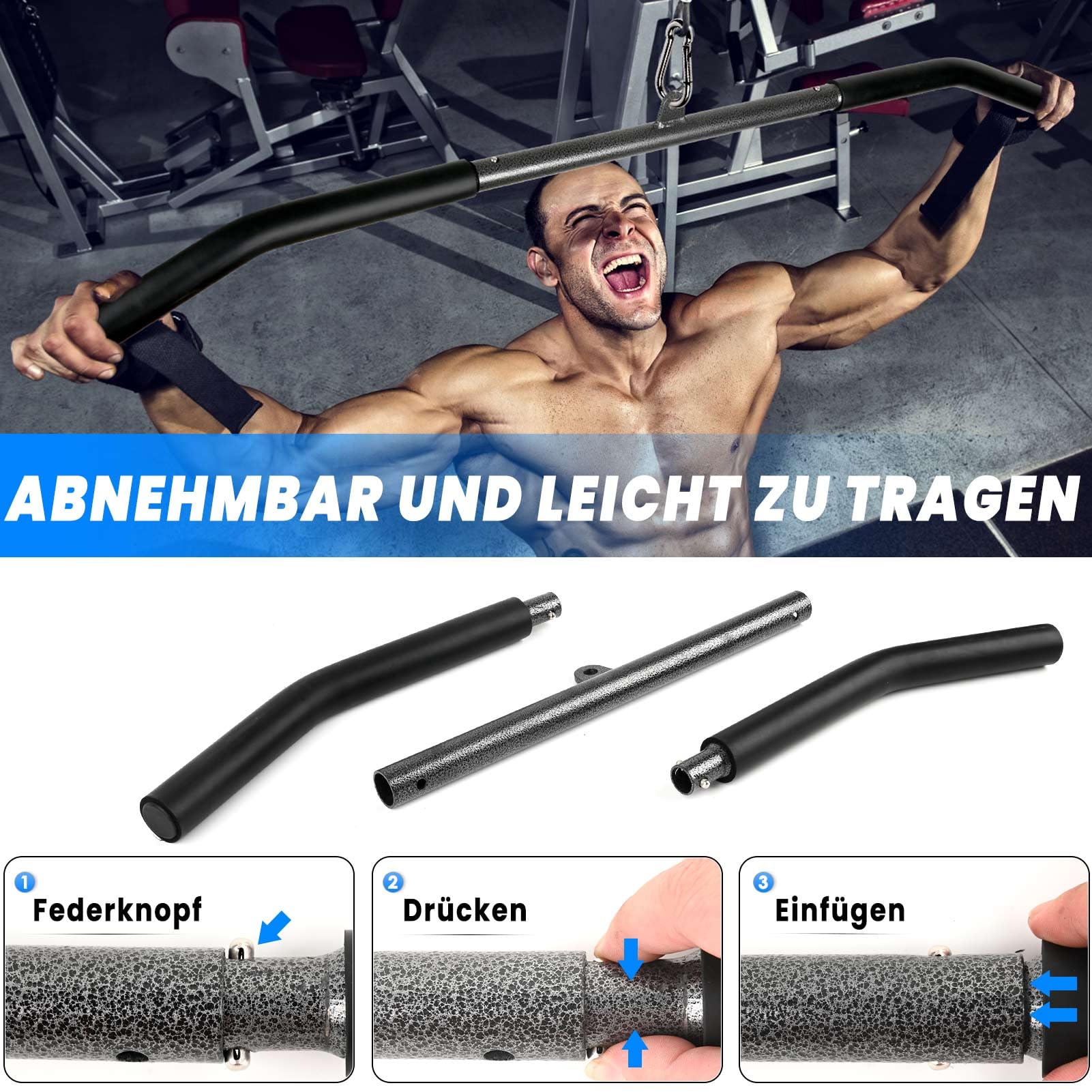 [Pack de 2] Polea Gimnasio Casa, Barra Recta, 100cm Barra Jalon al Pecho