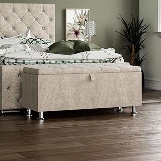 Vida Designs Valencia Storage Ottoman, Fabric Chest with Lid, Seat, Stool, Window Bench, Chest, Toy Storage Box, Pouffee, Footstool, Champagne Velvet