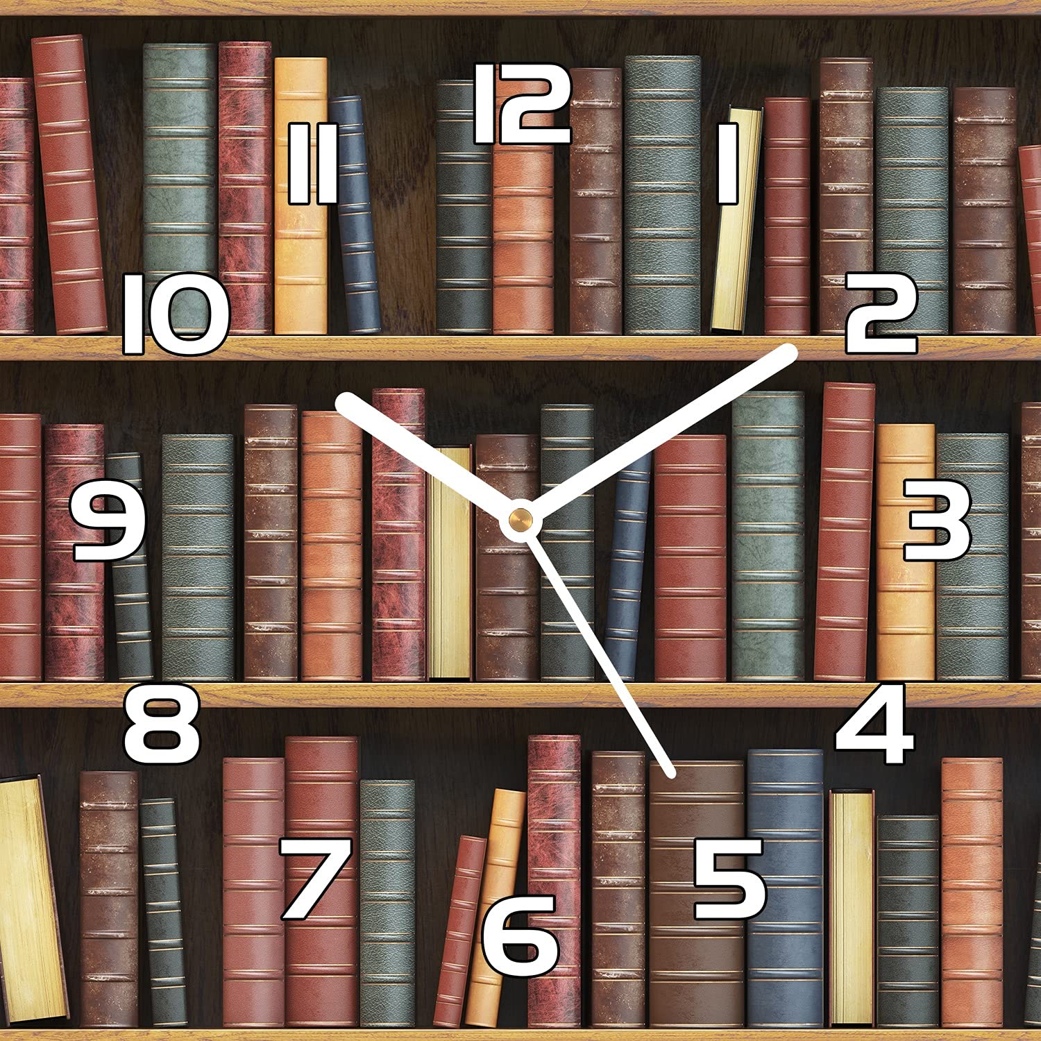 Horloge en verre 30x30 cm motif vieux livres pour bibliothèque et salon