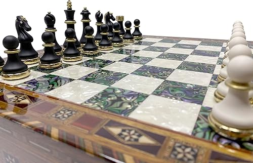 Miniatura 4 de Juego de ajedrez grande de 16.5 pulgadas, piezas de ajedrez de lujo con 2 reinas adicionales y tablero de ajedrez de madera con detalles de mosaico