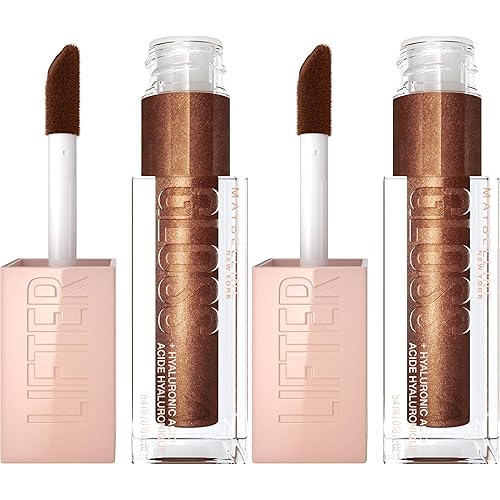 MAYBELLINE Lifter Gloss, Hydrating Lip Gloss with Hyaluronic Acid, High Shine for Plumper Looking Lips, Crystal, Golden Neutral, 0.18 Ounce (Pack of 2)