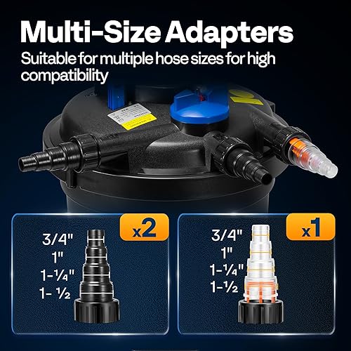 Miniatura 6 de VIVOHOME Filtro de estanque de presión biológica 2110GPH con luz de 13 W, adaptadores de varios tamaños para estanques Koi de hasta 1057 galones o