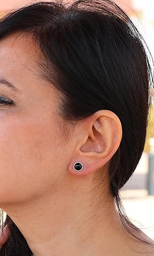 Vista 3 de Sterling Silver Black Onyx Handmade Round Stud Earrings for Women & Men - 9mm Black Onyx Cabochon