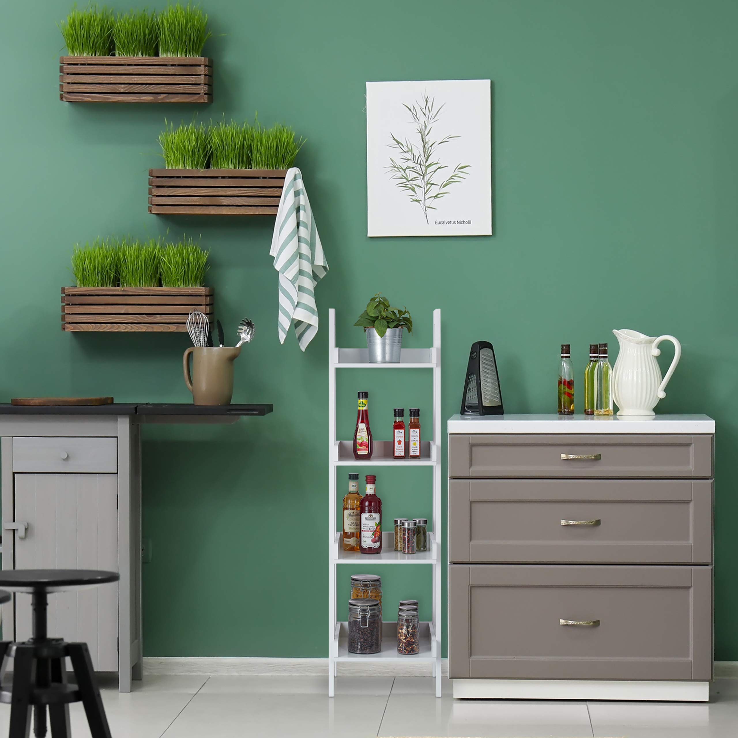 Relaxdays Scaffale a Scala, 4 Mensole, Mobile da Bagno, Cucina, Libreria Bassa, per Piante, HLP: 112x33x30 cm, Bianco