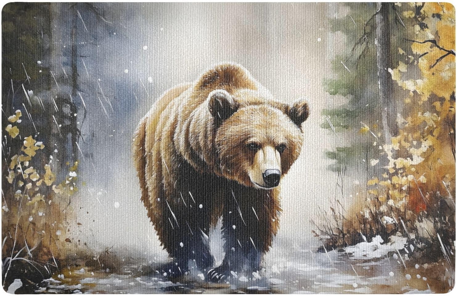 Doormat Bear Art Forest Leaf Funny Front Doormat for Outdoor Indoor Entrance Low Profile Non-Slip Floor Mats for Home Decor 20 x 32 in