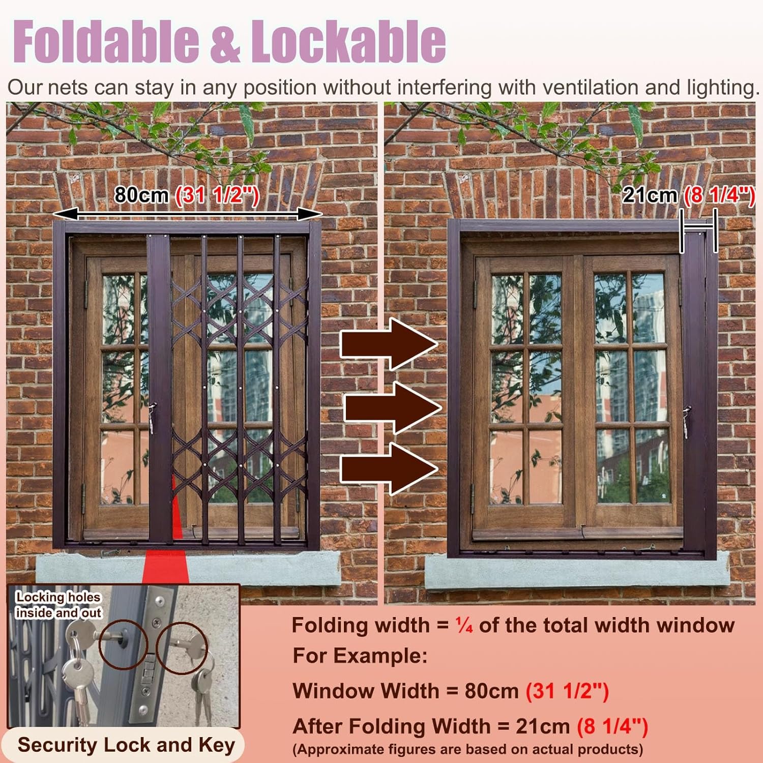 Retractable Metal Folding Sliding Window Security Bars for Pets - Anti-Burglar Safety Barrier Fencing for Bedroom, 60x48inch (152.5x122cm)