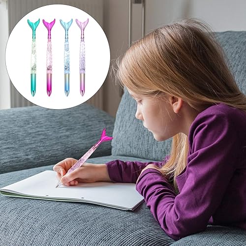 Miniatura 3 de NUOBESTY 4 bolígrafos de gel de sirena, lindos y creativos de 0.020 in, tinta de gel azul, bolígrafos de punta redonda para escuela, hogar, oficina,