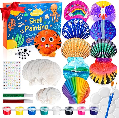 Eleanore's Diary Kit de pintura de concha de mar para niños, manualidades de pintura que brilla en la oscuridad para niños y niñas, actividades