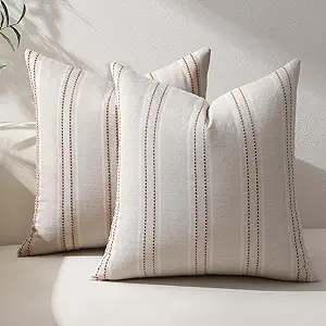 Hckot Fall Throw Pillow Covers 18x18 Set of 2 Striped Pillow Covers Textured Linen Decorative Pillows Square Cushion Covers for Sofa Couch Bed Living Room Farmhouse Decor(Rust)